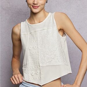 POL White Lace Patchwork Top